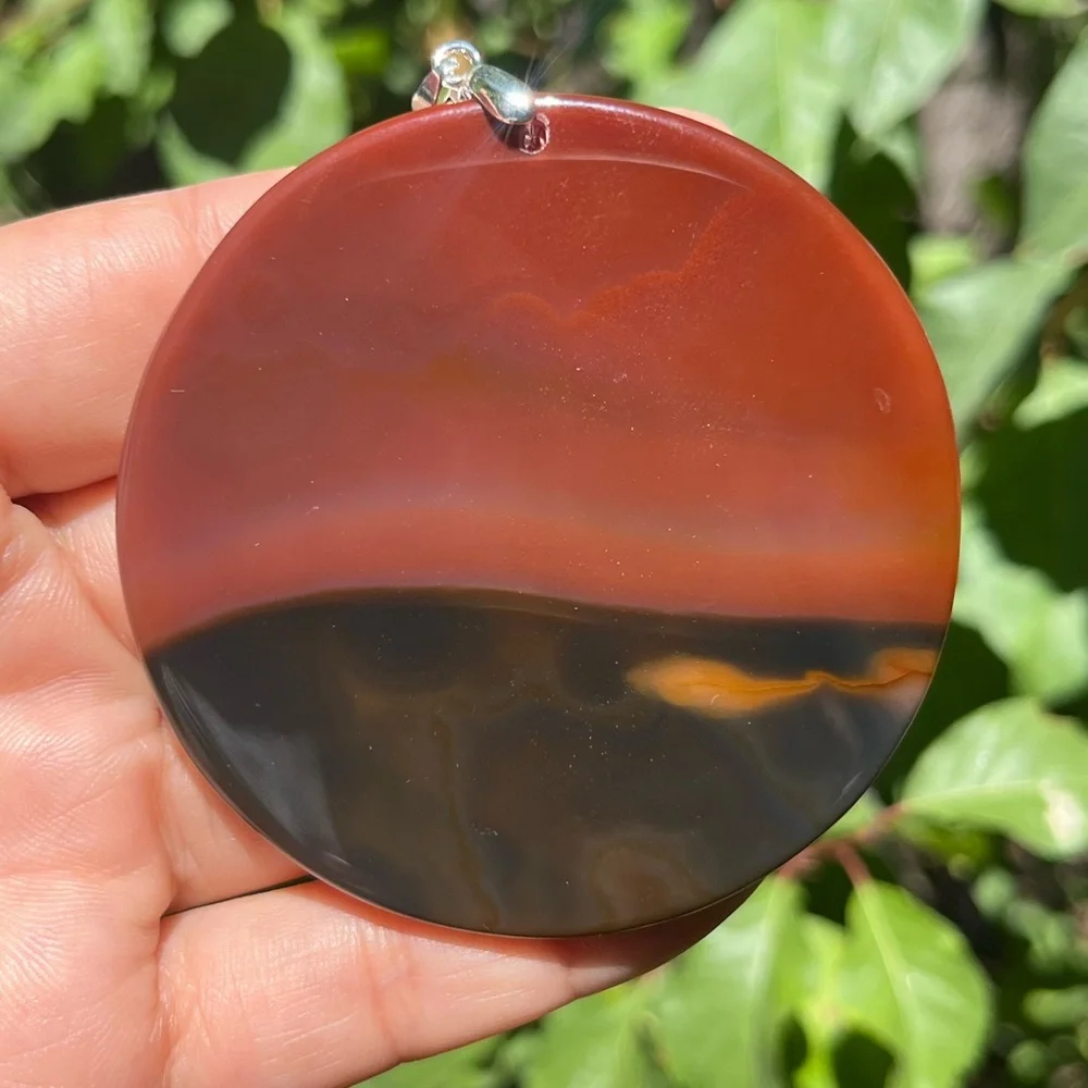 Huge sterling silver 925 stamped round scenery agate pendant 1341‎